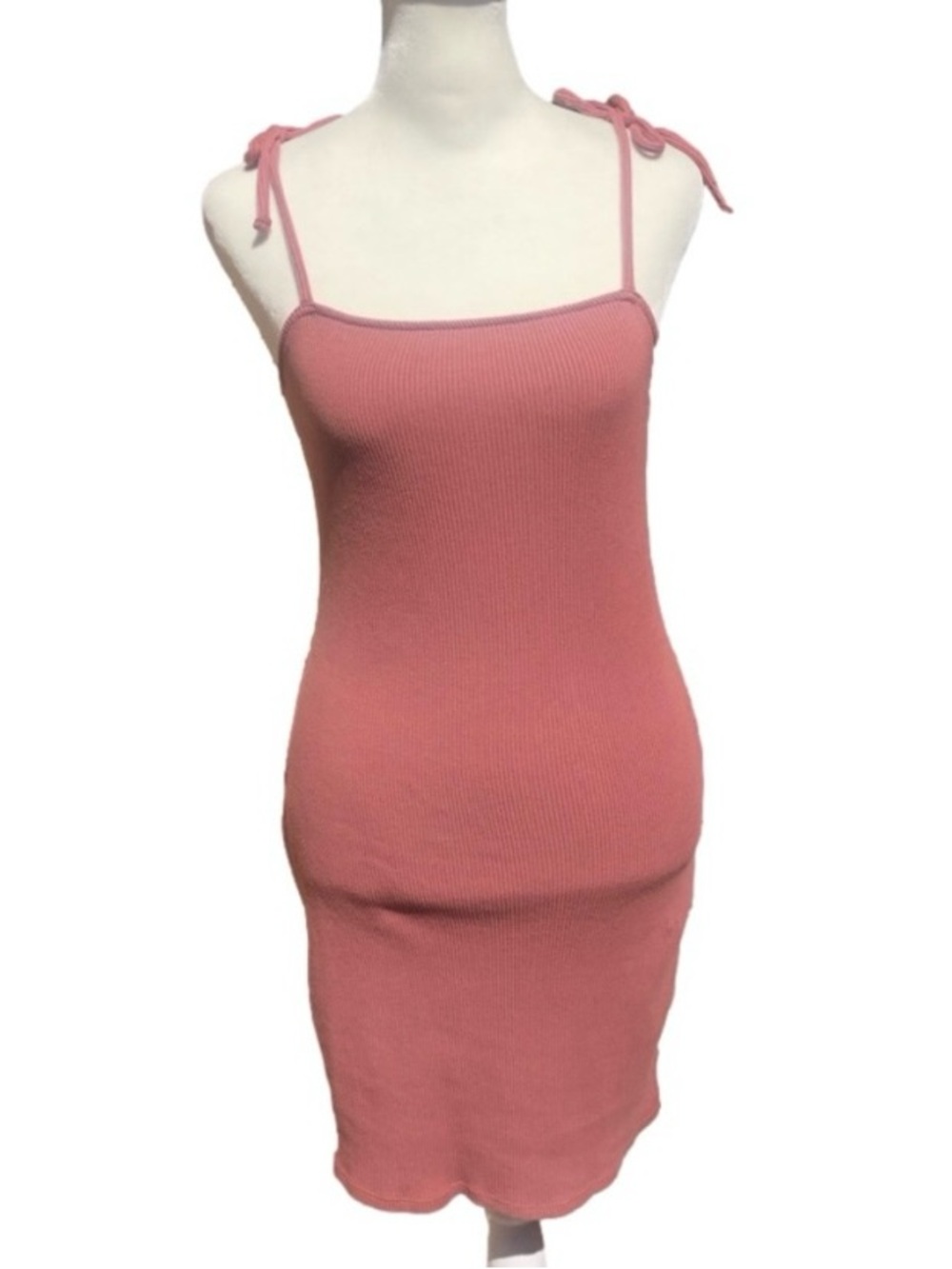 Wild Fable Pink Mauve Ribbed Spaghetti Strap Shoulder Tie Casual Mini Dress